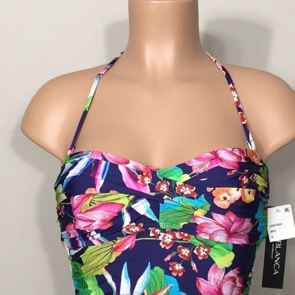 La Blanca navy floral tankini top. NWT - Picture 5 of 9